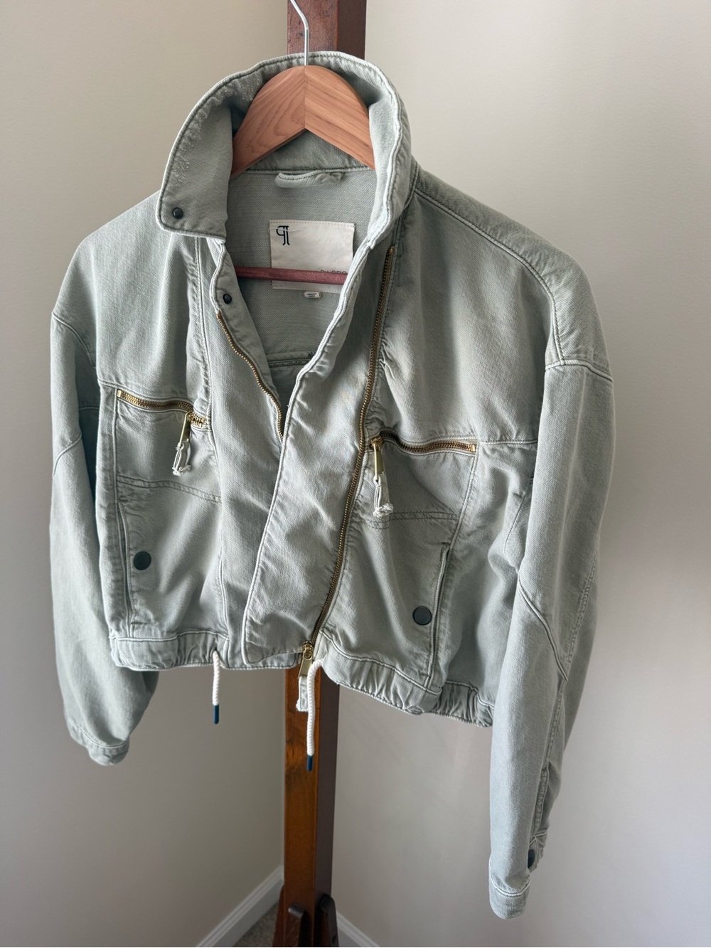 Pilcro Light Sage Cropped Bomber Jacket